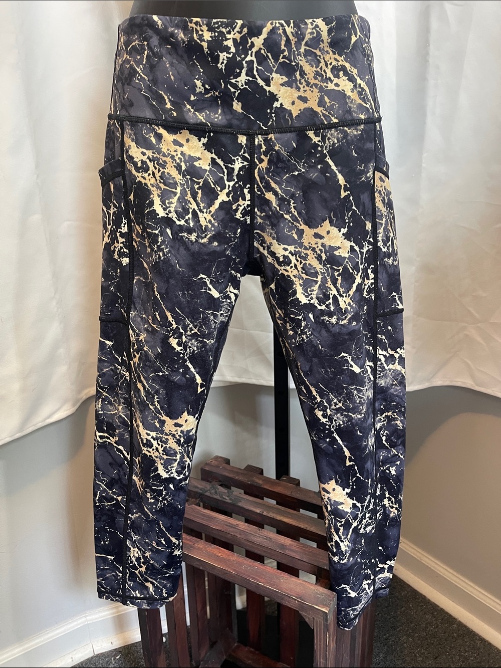 Constantly Varied Gear Black and Cream Marble-Print Leggings